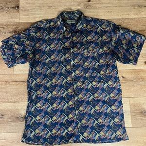 Vintage Men’s Robert Stock 100% Silk Print Button Down Shirt Size large